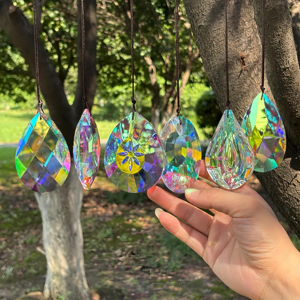 SANPLMG 6Pcs Crystal Sun Catcher Prisms, Suncatchers for Windows Hanging, AB Colored Chandelier