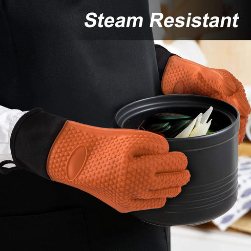 uxcell Silicone Oven Mitts, Heat Resistant Gloves, Kitchen Hand Protection, Non-Slip Grip, 1 Pair, Orange