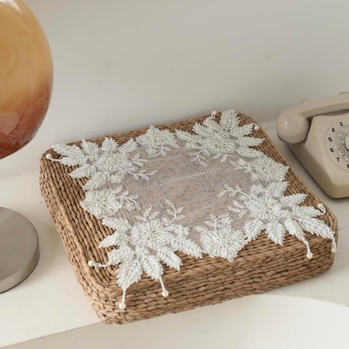VIRFONOR Handmade Embroidery Beaded lace Doilies - Home Decor Mat for Coffee Table,