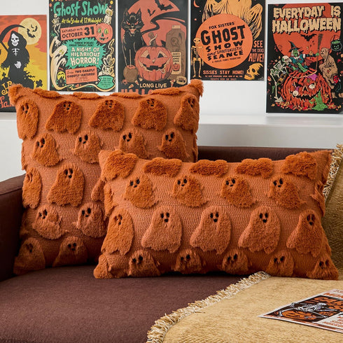 20x20 Inch Set 2 Kevin Textile Halloween Throw Pillow Covers of Ghost Spooky Faux Fur Pillow Covers Soft Fluffy Plush