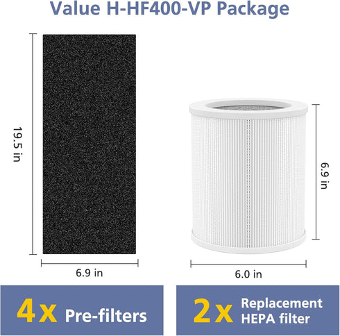 H-HF400-VP Replacement Filter Kit, Compatible with Hunt-er H-HF400-VP H-PF400, 2 True HEPA Filters + 8 Pre-Filters