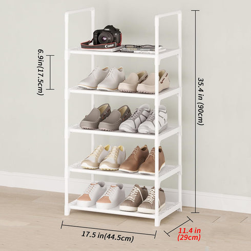 Hockmez 5-Tier Closet Room(White-5Tier) Small Shoe Rack,Stackable Shoe Shelf Storage Organizer for Entryway Hallway