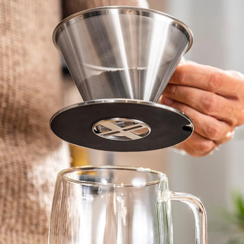 ZWILLING Pour Over Coffee Maker, 16 oz, 1-4 cups, 18/10 Stainless Steel Sustainable and Reusable Filter, Easy-To-Grip Handle with Anti-Slip Bottom Plate, Dishwasher safe