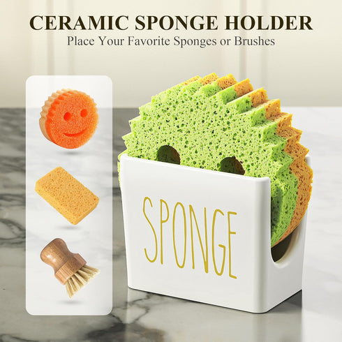 Set Set Cisily Kitchen Soap Dispenser Comes with Ceramics Sponge Holder, Gold Pumps, and Instant Dry Tray, Hand