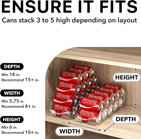 Set 2 Simple Houseware Soda Can Organizer and Dispenser for Refrigerator / Pantry, Clear
