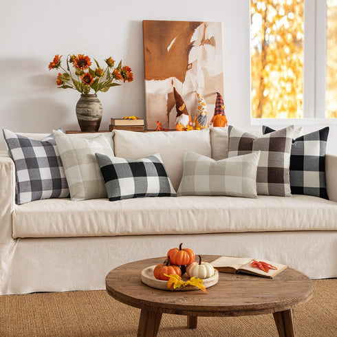 MIULEE Pack of 2 Farmhouse Buffalo Check Plaids Polyester Linen Soft Decorative Square Throw Pillow Covers - 18x18 Inch