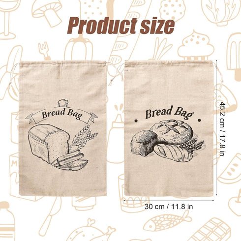 PEUTIER 2pcs 17.8x11.8 Inch Unbleached Bread Bags, Reusable Bread Container Washable Loaf Bags Loaf Storage