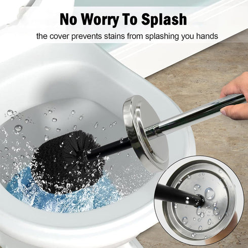 Silver Chrome Toilet Bowl Brush with Holder with Removable Plastic Liner, Durable Bathroom Cleaning Tool, Bathroom