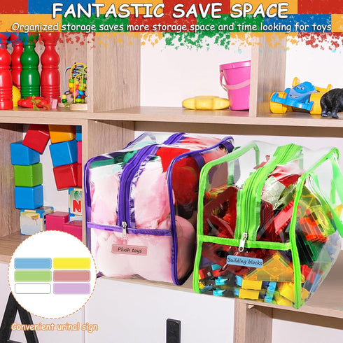 OPELETNNT 6 12.69.256.9In Colors Widen X-Large Toy Storage Bags with Labels, Reusable Clear PVC Board Game Storage