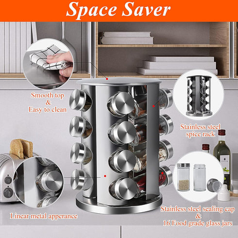 DOUBLE 2 C Revolving Countertop Spice Rack, Stainless Steel Seasoning Storage Organization, Spice Carousel Tower with