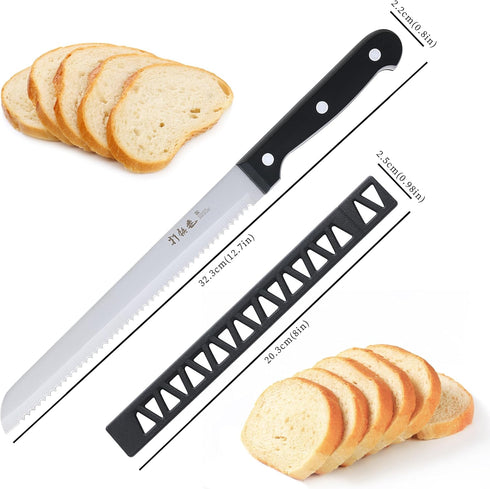 Bread Knife, HIA Stainless Steel 8 inch Serrated Bread Knife, Perfect for Homemade Bread, Bagels and Cake, Knife Cover Included, Dishwasher Safe (8 inch Blade with 5 inch Handle) by HAMMER IRON ALLEY
