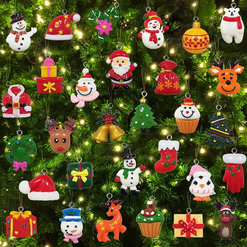 30pcs Mini Christmas Ornaments for Mini Tree Decorations, Small Resin Miniatures for Craft Christmas Decor