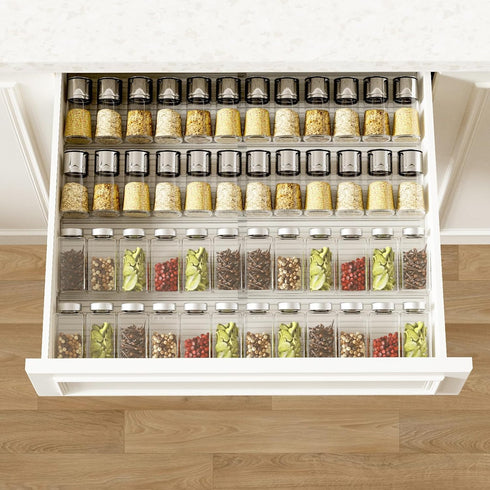 4 Tier-2 Set 11'' 22'', Countertop(JARS AMBIRD Spice Drawer Organizer, Clear Spice Rack Tray Expandable From