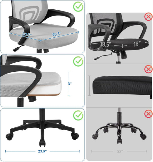 Yaheetech Ergonomic Office Chair, Mid Back Computer Chair with Lumbar Support, Adjustable Rolling Swivel