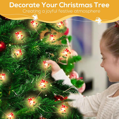Cute Mushroom Fairy Lights with Timer, 10FT 30LEDs String Lights for Kids Room Decor