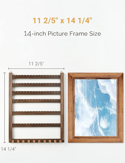 Mymazn Easy Assemble Solid Walnut Wood Earring Wall Holder Hanging Jewelry Organizer Necklace Holder Earring Hanger