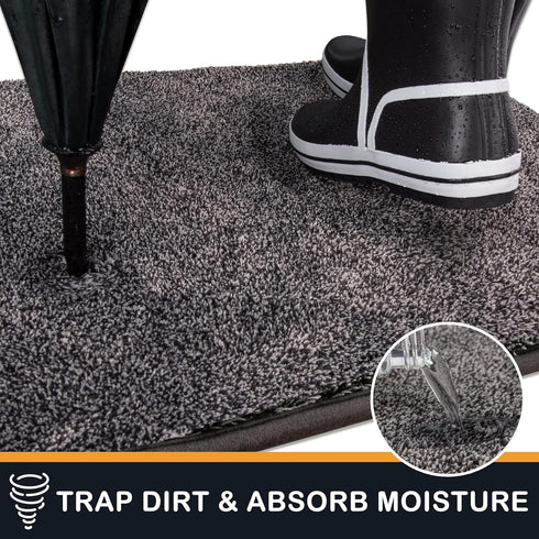 PURRUGS Non-Slip Dirt Trapper Door Mat 20" x 31.5", Machine Washable Entry Rug, Light Grey-Dark Grey