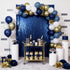 12inch Retro Navy Blue Gold and White Balloons, Pastel Dark Light Blue White Latex Balloons with Metallic Chrome Gold
