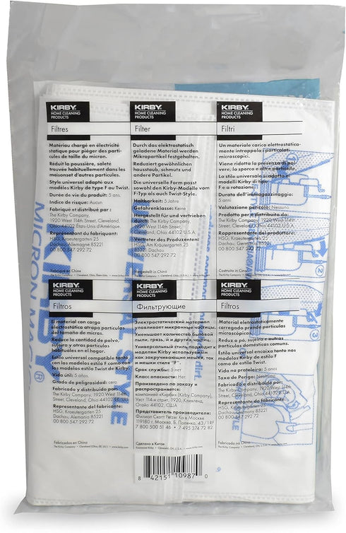 Kirby Micron Magic HEPA Filter Bags - 2-Pack, Part #205811, Universal Fit for F-Style & Twist-Style