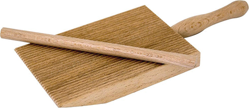 Tredoni Professional Gnocchi/Garganelli Wood Paddle - Slanted Ridge Board Pasta Maker + Stick, 3.6x5"