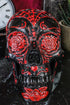 Ebros Day of The Dead Spider Web Floral Red Rose Skull Figurine - DOD Floral Black Sugar Skull Statue 5" L