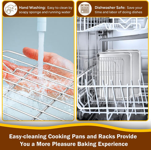 P&P CHEF Toaster Oven Pan with Rack Set, 2 Pans + 2 Racks, Stainless Steel Baking Tray for Cooking