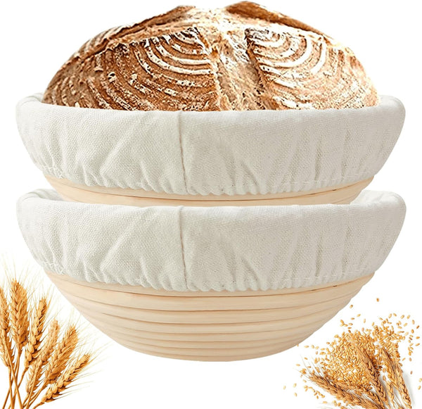 Banneton Bread Proofing Basket Set of 2: 9 Inch Round Sourdough Proofing