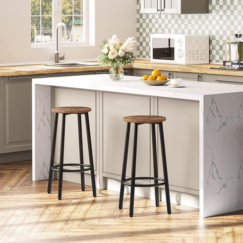 Set 2 BF03BY01 HOOBRO Bar Stools, of Bar Chairs, Kitchen Round Height Stools with Footrest, Breakfast Bar Stools