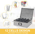 Coffee Mug Storage Box with Dividers - Durable China Storage Container for 12 Mugs, Stackable with Lid (Grey)