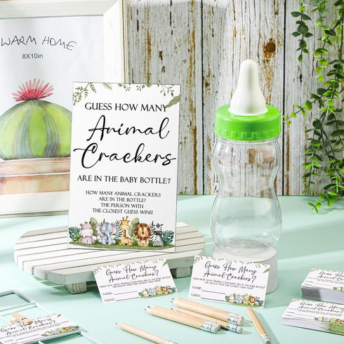 122 100 20 Dandat Pcs Woodland Safari Baby Shower Games Guess How Many Crackers Sign Guessing Cards Milk Bottle Pencils