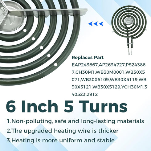 Romalon WB30M1 Electric Stove Burner Replacement for 6 Inch Surface Element, Fits GE Hot-point Ken-more Range