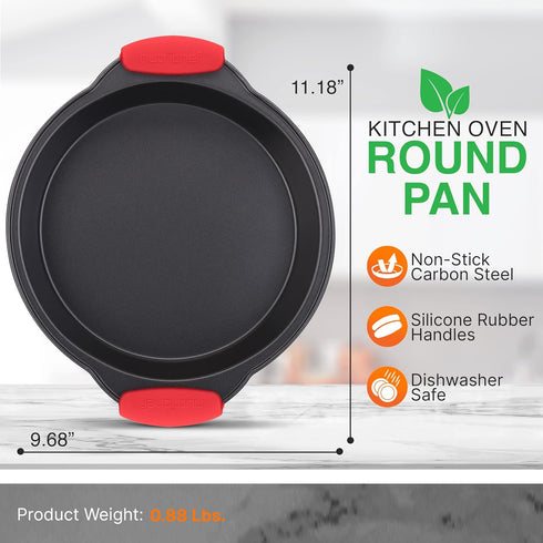 NutriChef Non Stick Round Cake Pan, Kitchen Essential Metal Bakeware with Silicone Handles, Durable, Easy-to-Clean, Dishwasher Safe, PFOA, PFOS, PTFE Free, 9.68 Inch Baking Pan With Silicone Coating by NutriChef