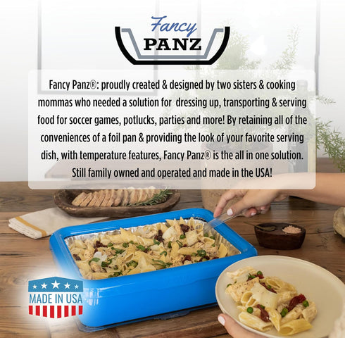 Fancy Panz Classic Serving Tray for Food, USA Made Foil Pan Carrier with Clear Lid, Travel Casserole Carrier