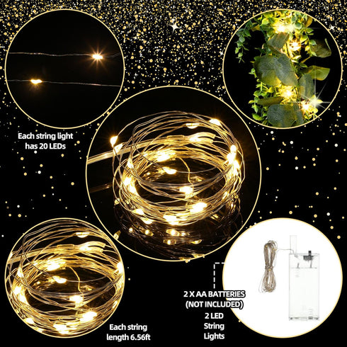 2 Pack 6 20 ft Artificial Eucalyptus Garland with Lights Spring Garland with LED Fairy String Lights Fake Eucalyptus