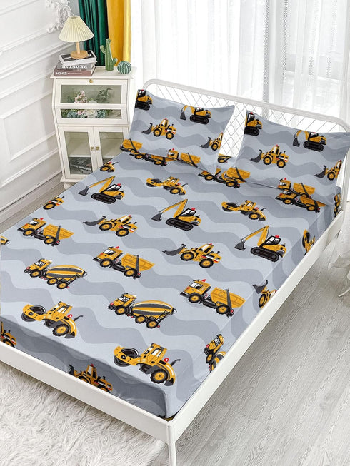 Datura home Set 4Pcs Set 1 1 2 Construction Truck Sheet Grey Machinery Truck Excavators Vehicles Tractor Printed Sheet