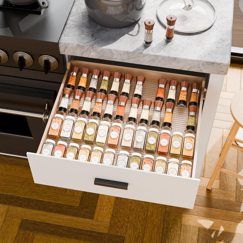 Yieach 4 Pack 11'' 22'' Adjustable In Drawer Spice Organizer - Expandable From to - Acrylic Drawer Seasoning