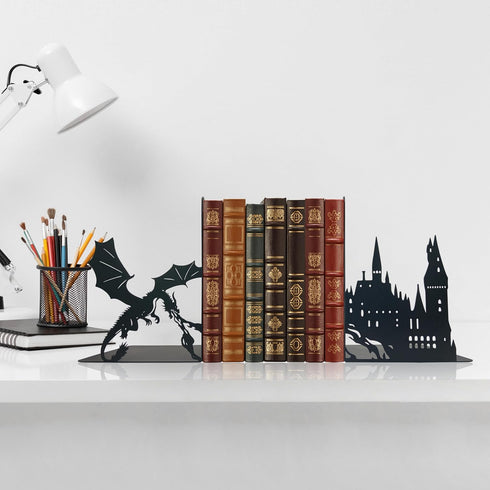Xyverart Unique Metal Castle Dragon Bookends, Midieval Castle Mystic Decorative, Fantasy Bookends, Decorative Bookend