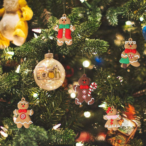 12pcs Gingerbread Man Ornaments for Christmas Tree - Assorted Hanging Decorations, 3 Inch Tall