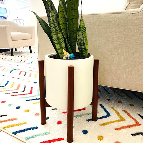 8 Inch Fox & Fern Mid Century Plant Stand Fixed Size Wooden Plant Stand for Indoor Planters (Not Included) - Raised