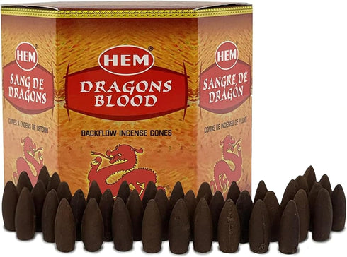 Dragons Blood Hem Backflow Incense Cones - 40 Large Scented Cones for Waterfall Aromatic Smoke Fountain Haze Falls