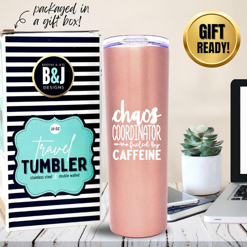 Brooke & Jess Designs Chaos Coordinator 20 oz Tumbler, Best Insulated Travel Cup for Boss Women, Great Gifts for Mom,