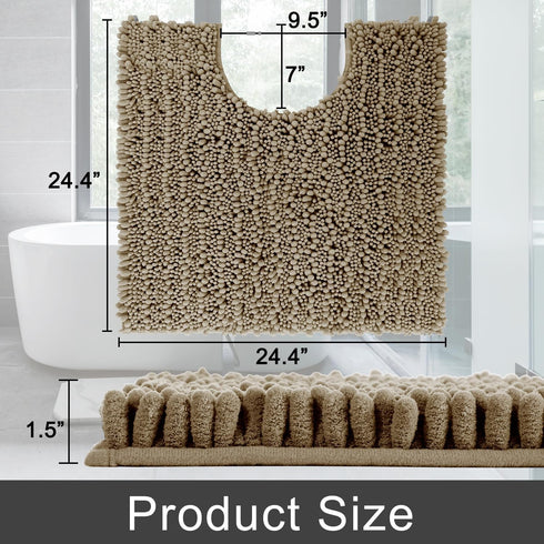 Yimobra Luxury Shaggy U-Shaped Toilet Rug, 24.4 X 24.4 Inches, Soft Contour Mat for Bathroom Floor, Non Slip Bath