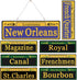 Mardi Gras Decorations Set of 8, Duplex Printed New Orleans Street Signs with Metal Chains, PVC Ornaments
