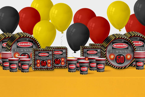 Warning Sign 50th Birthday Party Supplies Set, Plates Napkins Cups Tableware Kit for 16
