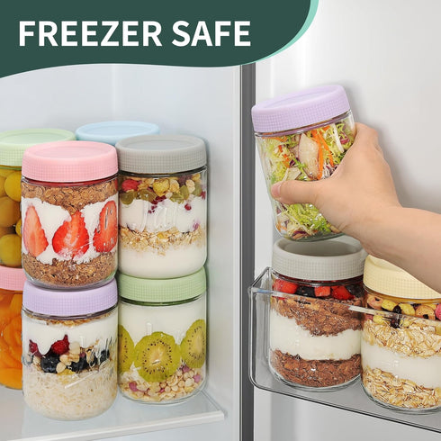 6-Pack 16oz Xyptorix Overnight Oats Containers with Airtight Lids - Glass Mason Jars with Measurement Marks for Yogurt