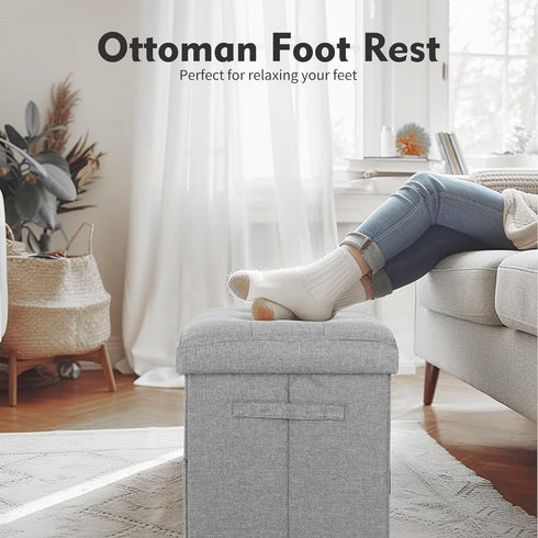 350lbs 17x13x13in, Folding Storage Ottoman, Linen Footstool Bench with Thicker Foam Padded Seat. Ottoman Foot Rest