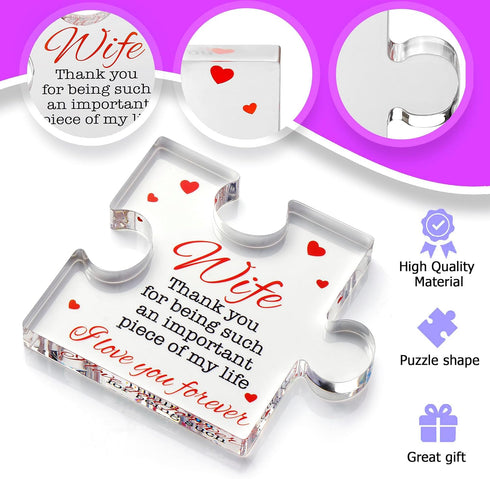 3.4 2.8 inch Gifts for Wife- Delicate Birthday Gifts from Couple - Engraved Acrylic Block Puzzle Piece x - Cute Wife