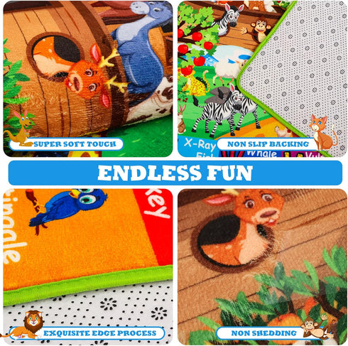 DINSUMRUG 5939.4 Tummy ABC Kids Rug for Playroom in Noah's Ark Animals Rug Baby Play Mat Alphabet Mat Shape Color
