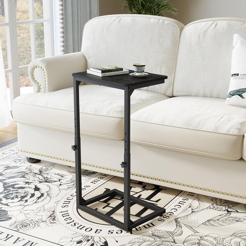 NEFROM 7-Level ET-SA-BKW1 Adjustable C-Shaped End Table, Small Side Table for Couch, Sofa TV Tray Table for Living