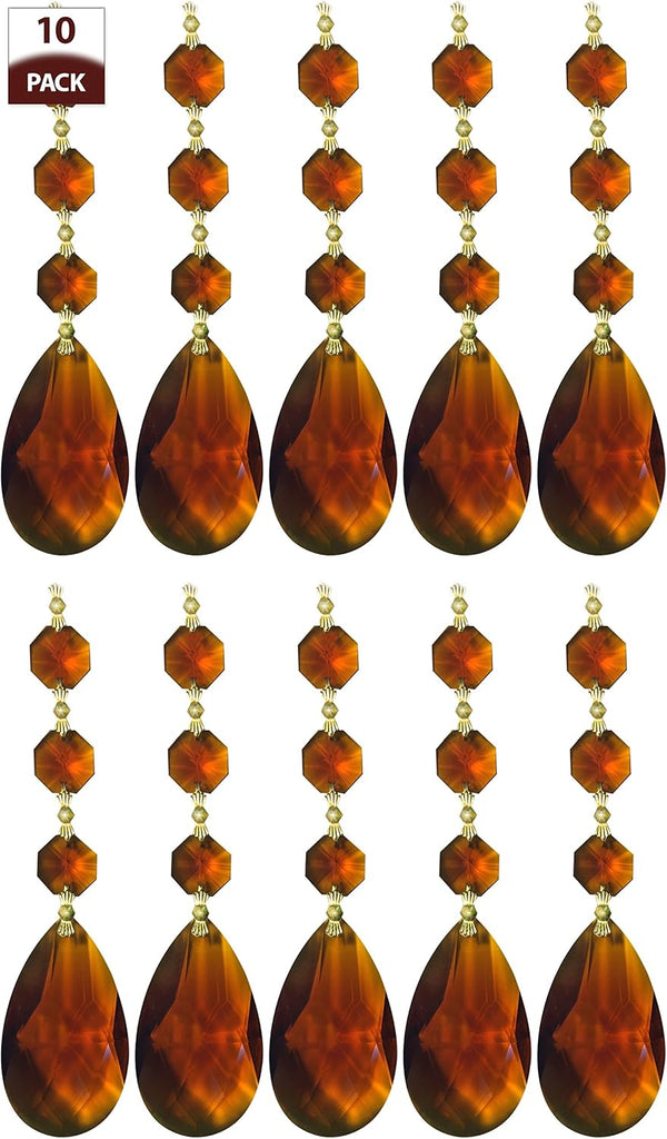 Royal Designs Amber Teardrop Pendant Chandelier Crystal Prism with Polished Brass Connectors